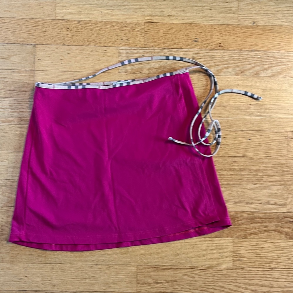 Burberry Fuchsia Swim Sarong Wrap Skirt with Checkered Trim